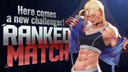 Rule 34 | abs, absurdres, ahoge, blonde hair, cammy white, choker, crop top, facial scar, gloves, highres, kenji uz, muscular, muscular female, partially undressed, scar, scar on cheek, scar on face, street fighter, street fighter 6