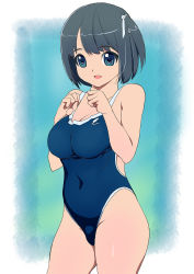 Rule 34 | 1girl, bad id, bad pixiv id, blue eyes, blue hair, competition swimsuit, fat mons, highres, kawasaki kazuhiko, matching hair/eyes, one-piece swimsuit, original, short hair, solo, swimsuit