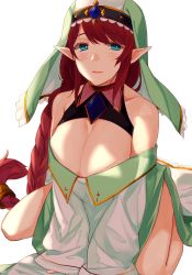 Rule 34 | 1girl, blue eyes, blush, breasts, brown hair, elf, hat, highres, large breasts, misato (princess connect!), pointy ears, princess connect!, ringo no tart