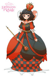 Rule 34 | alice in wonderland, black hair, copyright name, crown, detached sleeves, dress, fumitan (humitan), mole, pout, princess royale, queen of hearts (alice in wonderland), red eyes, scepter, short hair, solo