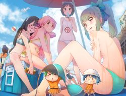 Rule 34 | &gt; &lt;, 10s, 6+girls, akashi (kancolle), aqua bikini, assisted exposure, ball, bare legs, bare shoulders, barefoot, beach umbrella, beachball, bikini, bikini top only, unworn bikini top, bird, blonde hair, blue one-piece swimsuit, blue sky, blunt bangs, blush, bow, box, breasts, brown eyes, brown hair, chestnut mouth, chibi, choker, closed eyes, clothes theft, cloud, collarbone, collared shirt, cooler, covering privates, covering breasts, crop top, day, drooling, eating, embarrassed, eyebrows, fairy (kancolle), fighting stance, from side, glasses, goggles, goggles on head, green bow, green eyes, green hair, hair bow, helmet, hug, hug from behind, i-401 (kancolle), kantai collection, leg up, long hair, maru-yu (kancolle), medium breasts, mini person, minigirl, multiple girls, one-piece swimsuit, ooyodo (kancolle), orange shirt, orange skirt, outdoors, pink hair, plaid, plaid bikini, pleated skirt, ponytail, red-framed eyewear, red eyes, ro-500 (kancolle), running, saliva, sarong, school swimsuit, seagull, semi-rimless eyewear, ship repair facility (kancolle), shirt, sign, single thighhigh, sitting, skirt, sky, solid oval eyes, standing, swimsuit, theft, thighhighs, tomamatto, topless, umbrella, under-rim eyewear, underboob, very long hair, wet, white one-piece swimsuit, white school swimsuit, white shirt, wing collar, yuubari (kancolle)