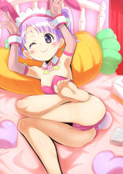 Rule 34 | 1girl, barefoot, bed, blush, playboy bunny, elbow gloves, feet, gloves, headdress, light purple hair, looking at viewer, manaka non, nami makoto, pretty series, pripara, smile, soles, toes, twintails, wink