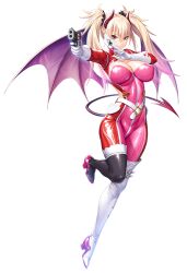 Rule 34 | blonde hair, breasts, demon girl, gun, holding, holding weapon, large breasts, lilith-soft, mardel (taimanin asagi), nobushito, official art, phantom thief, red eyes, tail, taimanin (series), taimanin rpgx, twintails, weapon, wings