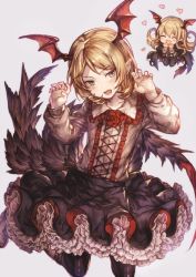 Rule 34 | 1boy, 1girl, blonde hair, brother and sister, cosplay, costume switch, crossdressing, fang, frilled skirt, frills, granblue fantasy, head wings, long hair, open mouth, pantyhose, petticoat, pointy ears, red eyes, shigaraki (strobe blue), shingeki no bahamut, siblings, skirt, trap, vampire, vampy, vampy (cosplay), veight, veight (cosplay), wings