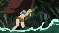 Rule 34 | 1girl, animated, animated gif, blonde hair, breasts, fairy tail, leech, lowres, lucy heartfilia, monster, subtitled