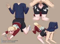 Rule 34 | 2boys, absurdres, all fours, anal, ass, bike shorts, blonde hair, highres, long hair, multicolored hair, multiple boys, red eyes, sex, sex from behind, tagme, top-down bottom-up, torn bike shorts, torn clothes, trap, xesxus