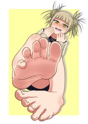Rule 34 | 1girl, barefoot, blush, boku no hero academia, feet, foot focus, looking at viewer, nush advance, open mouth, soles, solo, toes, toga himiko, yellow eyes