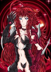 Rule 34 | 1girl, antenna hair, black sclera, blue eyes, breasts, claws, colored sclera, commentary, crossover, demon girl, high school dxd, highres, large breasts, ratedshadowharuhi, red hair, rias gremory, smile, solo focus, witchblade
