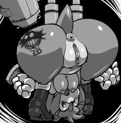 Rule 34 | 1girl, amy rose, animal ears, animal nose, anus, ass, ass focus, ass tattoo, bent over, black background, boots, breasts, clenched hand, clitoral hood, english text, female focus, full body, furry, furry female, gloves, greyscale, hanging breasts, huge ass, jaggy lines, knee boots, leaning forward, looking at viewer, looking through own legs, machinery, medium breasts, monochrome, navel, nipples, nude, open mouth, pussy, restrained, rockthebull, shiny skin, short hair, sidelocks, simple background, solo, sonic (series), standing, tail, tears, thick thighs, thighs, uncensored