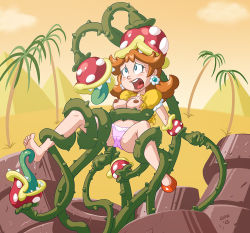 Rule 34 | 1girl, 5others, ass, breasts, cameltoe, large breasts, mario (series), multiple others, nintendo, nipples, panties, pink panties, piranha plant, plant, princess daisy, shaxbert, super mario bros. 1, super mario land, underwear, vore