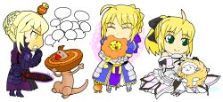 Rule 34 | 3girls, artoria pendragon (fate), chibi, erimaki fashion, fate/stay night, fate/unlimited codes, fate (series), french wooler, highres, mister donut, multiple girls, pon de lion, saber (fate), saber alter, saber lily