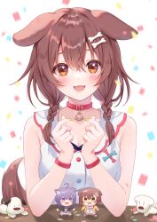 Rule 34 | 1girl, absurdres, animal ears, bare shoulders, birthday, brown hair, dog ears, highres, hololive, inugami korone, looking at viewer, open mouth, sleeveless, smile, solo, togemaru34, toy, virtual youtuber