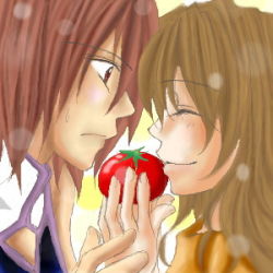 Rule 34 | 00s, anna irving, brown eyes, brown hair, couple, closed eyes, kratos aurion, lowres, oekaki, red hair, tales of (series), tales of symphonia, tomato