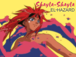 Rule 34 | 1990s (style), 1girl, character name, copyright name, el hazard, fire, green eyes, nude, ponytail, red hair, retro artstyle, shayla-shayla, solo