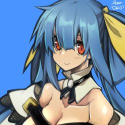 Rule 34 | 10mo, arc system works, bare shoulders, belt, blue hair, breasts, choker, cleavage, dizzy (guilty gear), guilty gear, guilty gear xrd, hair between eyes, hair ribbon, long hair, red eyes, ribbon, smile, twintails, yellow ribbon