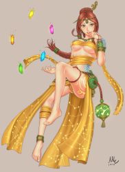 Rule 34 | 1girl, 2016, :d, absurdres, animated, animated gif, anklet, bangle, bare shoulders, barefoot, bracelet, braid, breasts, earrings, feet, green eyes, grey background, highres, jewelry, lips, long hair, necklace, nu wa (smite), open mouth, red hair, scales, sciamano240, simple background, smile, smite, solo, thigh strap, underboob