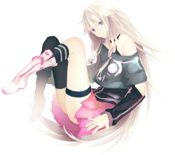 Rule 34 | 1girl, 3154, asymmetrical legwear, bad id, bad pixiv id, bare shoulders, blue eyes, boots, braid, floating, full body, ia (vocaloid), long hair, looking at viewer, mismatched legwear, off shoulder, pink hair, simple background, single sock, single thighhigh, skirt, socks, solo, striped clothes, striped socks, thigh strap, thighhighs, twin braids, uneven legwear, very long hair, vocaloid, white background