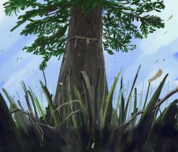 Rule 34 | cloud, flx, grass, nature, no humans, outdoors, plant, rope, scenery, shimenawa, sky, tall grass, touhou, tree
