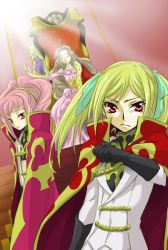 Rule 34 | 00s, 4girls, alice (code geass), anya alstreim, blind, blonde hair, bodysuit, breasts, brown hair, cape, code geass, code geass: nightmare of nunnally, drawfag, dress, dual persona, flat chest, fur, gloves, hair ribbon, knight, long hair, mark nemo, midriff, multiple girls, navel, nemo (nightmare of nunnally), nightmare of nunnally, non-web source, nunnally vi britannia, pink hair, red eyes, ribbon, sitting, small breasts, source request, throne, twintails