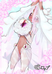 Rule 34 | 1girl, :3, alternate color, alternate shiny pokemon, animal nose, black sclera, blue background, blurry, blush, body fur, border, bouquet, bridal veil, bride, brown fur, buck teeth, clothed pokemon, colored sclera, creatures (company), crotchless, crotchless pantyhose, depth of field, dutch angle, female focus, flat chest, floral print, flower, fumirumochigashin, furry, furry female, game freak, gen 4 pokemon, gradient background, hands up, happy, highres, holding, holding bouquet, japanese text, lace trim, long sleeves, lopunny, mega stone, navel, nintendo, nose blush, open mouth, pantyhose, pink border, pink eyes, pokemon, pokemon (creature), rabbit ears, rabbit girl, rabbit tail, see-through, shrug (clothing), smile, solo, sparkle, standing, stomach, teeth, thighs, translation request, two-tone background, two-tone fur, veil, white flower, white fur, white pantyhose