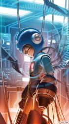 Rule 34 | 1boy, arm cannon, cable, capcom, clenched hand, closed eyes, highres, male focus, mega man (character), mega man (classic), mega man (series), monitor, mori toshiaki, official art, realistic, robot, solo, standing, watermark, weapon