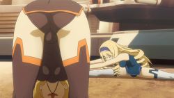 Rule 34 | 10s, 2girls, animated, animated gif, ass, blonde hair, bodysuit, breasts, cecilia alcott, charlotte dunois, female focus, infinite stratos, multiple girls, purple eyes, stretching