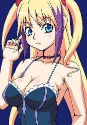 Rule 34 | 00s, blonde hair, blue eyes, breasts, dragonaut, jacqueline baumgold, kasanui, large breasts, lowres, multicolored hair, oekaki, solo, twintails, two-tone hair