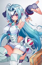 Rule 34 | android, bad id, bad pixiv id, blue hair, breasts, fingerless gloves, gloves, highres, kos-mos, kos-mos re:, large breasts, nintendo, red eyes, thick thighs, thighhighs, thighs, xenoblade chronicles (series), xenoblade chronicles 2, xenosaga, yagi (kyuhyun)