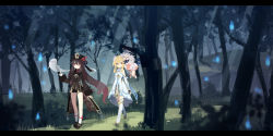Rule 34 | &gt; &lt;, 3girls, :o, = =, black headwear, blonde hair, boots, brown footwear, brown hair, calf socks, closed eyes, closed mouth, coattails, commentary request, detached sleeves, dress, floating, flower, forest, genshin impact, ghost, gloves, gradient hair, hair flaps, hair flower, hair ornament, hand up, hat, hat flower, hat ornament, hu tao (genshin impact), index finger raised, legband, letterboxed, light rays, long hair, long sleeves, lumine (genshin impact), mandarin collar, multicolored hair, multiple girls, nature, open mouth, outdoors, paimon (genshin impact), partially fingerless gloves, plum blossoms, red eyes, red flower, red hair, shiki (shikki46), shoes, shorts, sleeveless, sleeveless dress, smile, socks, sunbeam, sunlight, tassel, thigh boots, thighhighs, twintails, vambraces, very long hair, walking, white dress, white flower, white footwear, white hair, white socks, white thighhighs, yellow eyes