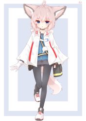 Rule 34 | 1girl, absurdres, ahoge, animal ear fluff, animal ears, arknights, bag, black dress, blue eyes, cloak, cross, dress, first aid kit, fox ears, fox girl, fox tail, gloves, grey hair, highres, infection monitor (arknights), jacket, material growth, medic, originium (arknights), oripathy lesion (arknights), rano u rabe, red cross, shoes, short hair, shoulder bag, sneakers, solo, sussurro (arknights), tail, thigh gap, white cloak, white gloves, white jacket