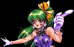 Rule 34 | 1990s (style), 1girl, 2 shot diary 2, bare arms, bare shoulders, breasts, facing viewer, game cg, gloves, green hair, high ponytail, looking at viewer, lowres, may-be soft, medium breasts, pc98, retro artstyle, tagme