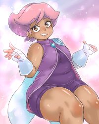 Rule 34 | 1girl, absurdres, breasts, brown eyes, dark-skinned female, dark skin, dress, glimmer (she-ra) (princesses of power), gloves, highres, medium breasts, plump, purple hair, she-ra and the princesses of power, solo, thick thighs, thighs, tobatoinu