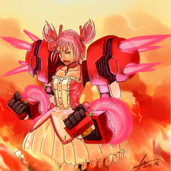 Rule 34 | 10s, 1girl, breasts, bubble skirt, choker, dated, gundam, gundam age, gundam age-1, gundam age-1 titus, hair ribbon, kaname madoka, kwaejina, magical girl, mahou shoujo madoka magica, mahou shoujo madoka magica (anime), mechanical arms, mechanization, oversized forearms, oversized limbs, pink hair, ribbon, short hair, short twintails, signature, skirt, small breasts, solo, soul gem, tears, twintails