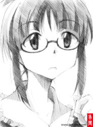 Rule 34 | 1girl, :&lt;, akizuki ritsuko, glasses, gofu, greyscale, idolmaster, idolmaster (classic), long hair, monochrome, sketch, solo, traditional media