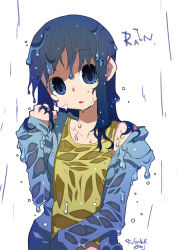 Rule 34 | 1girl, blue hair, hamamoto ryuusuke, rain, solo, wet