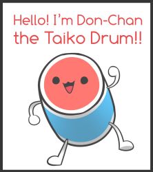 Rule 34 | :3, arm up, black border, black eyes, blank eyes, border, character name, drum, english text, full body, happy, highres, instrument, jpeg artifacts, kaips, looking at viewer, no humans, open mouth, simple background, sketch, smile, solid circle eyes, solo, standing, taiko drum, taiko no tatsujin, talking, wada don, white background