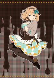 Rule 34 | 1girl, black pantyhose, blonde hair, closed mouth, dress, female focus, fingernails, full body, hair ornament, looking at viewer, mifuta, natalia luzu kimlasca lanvaldear, pantyhose, shoes, short hair, sleeves past elbows, smile, solo, tales of (series), tales of the abyss, wrist cuffs