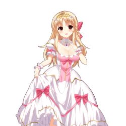 Rule 34 | 1girl, blonde hair, braid, breasts, brown eyes, character request, cleavage, dress, highres, kusaka souji, large breasts, long hair, looking at viewer, official art, open mouth, puffy sleeves, short sleeves, solo, transparent background, uchi no hime-sama ga ichiban kawaii, wrist cuffs