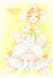 Rule 34 | 1girl, absurdres, artist name, artist request, bare shoulders, breasts, cherry blossoms, choker, cleavage, cowboy shot, dress, earrings, closed eyes, female focus, flower, gloves, hair between eyes, hair flower, hair ornament, highres, holding, holding flower, hoshizora rin, jewelry, looking at viewer, love live!, love live! school idol festival, love live! school idol project, love wing bell, orange hair, short dress, short hair, sleeveless, sleeveless dress, small breasts, smile, solo, standing, strapless, strapless dress, thighhighs, white dress, white gloves, white thighhighs, yataro0730, yellow flower, zettai ryouiki