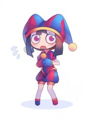 Rule 34 | 1girl, chibi, glitch productions, gloves, hat, highres, jester, jester cap, multicolored eyes, pomni (the amazing digital circus), short hair, the amazing digital circus
