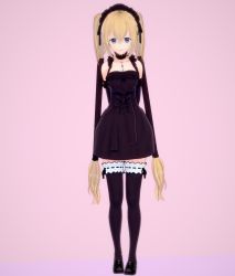 Rule 34 | 1girl, 3d, black thighhighs, blonde hair, blue eyes, breasts, closed mouth, ekaterina kurae, female focus, full body, gothic lolita, lolita fashion, long hair, looking at viewer, seikon no qwaser, simple background, small breasts, solo, standing, thighhighs, twintails
