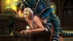 Rule 34 | 1girl, 3d, animated, bestiality, blue nails, braid, breasts, doggystyle, highres, jaina proudmoore, large breasts, multicolored hair, nail polish, nude, sex, sex from behind, sound, tagme, warcraft, video