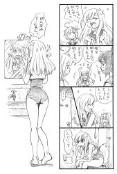 Rule 34 | ..., 10s, 4girls, 4koma, ahoge, arms up, ass, bare shoulders, bbb (friskuser), clenched hands, comic, commentary request, crop top, door, doorknob, flower, glasses, greyscale, hair between eyes, hair flower, hair ornament, hat, highres, i-401 (kancolle), i-58 (kancolle), i-8 (kancolle), kantai collection, long hair, low twintails, md5 mismatch, mirror, monochrome, multiple girls, one-piece swimsuit, one eye closed, open mouth, peaked cap, ponytail, reflection, ro-500 (kancolle), sailor collar, school swimsuit, school uniform, serafuku, short hair, sitting, spoken ellipsis, swimsuit, swimsuit under clothes, toilet, translation request, twintails, uniform