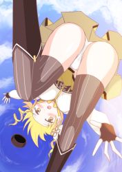 Rule 34 | 10s, 1girl, artist request, ass, blonde hair, blouse, blush, boots, breasts, drill hair, fingerless gloves, gloves, hair ornament, hat, long hair, magical girl, mahou shoujo madoka magica, open mouth, panties, shirt, skirt, sky, solo, thighhighs, tomoe mami, top-down bottom-up, twin drills, underwear, upskirt, yellow eyes