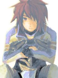 Rule 34 | 00s, 1boy, hair over one eye, kratos aurion, male focus, oekaki, red hair, short hair, solo, tales of (series), tales of symphonia, white background