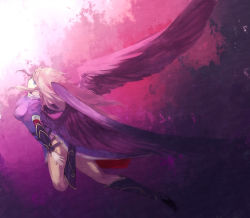 Rule 34 | 1girl, akr et, angel wings, black wings, blonde hair, boots, breasts, breath of fire, breath of fire ii, gauntlets, knee boots, large breasts, large wings, legs, long hair, long legs, nina (breath of fire ii), side slit, solo, thigh boots, thighhighs, thighs, wings