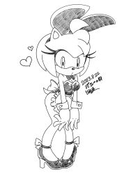 Rule 34 | 1girl, amy rose, apron, bow, bowtie, breasts, cleavage, gloves, leotard, lineart, mana ita, rabbit ears, sega, shoes, sonic (series)