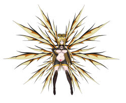 Rule 34 | 1girl, absurdres, aged up, alternate wings, bat wings, blonde hair, blue eyes, breasts, demon wings, halo, high school dxd, highres, large breasts, large wings, mini wings, mittelt, multiple wings, solo, stomach tattoo, tattoo, wings, yellow wings, yxyyxy