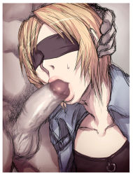 Rule 34 | 1girl, aya brea, blindfold, blonde hair, censored, fellatio, hand on another&#039;s head, lips, mosaic censoring, oral, parasite eve, penis, sawao, short hair, solo focus, thick lips