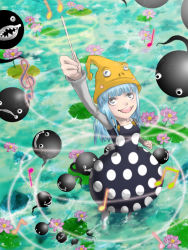 Rule 34 | 00s, 1girl, beamed quavers, eruka frog, flower, hat, musical note, pantyhose, polka dot, quaver, solo, soul eater, treble clef, wading, wand, water, witch, witch hat, wizard hat, yellow hat